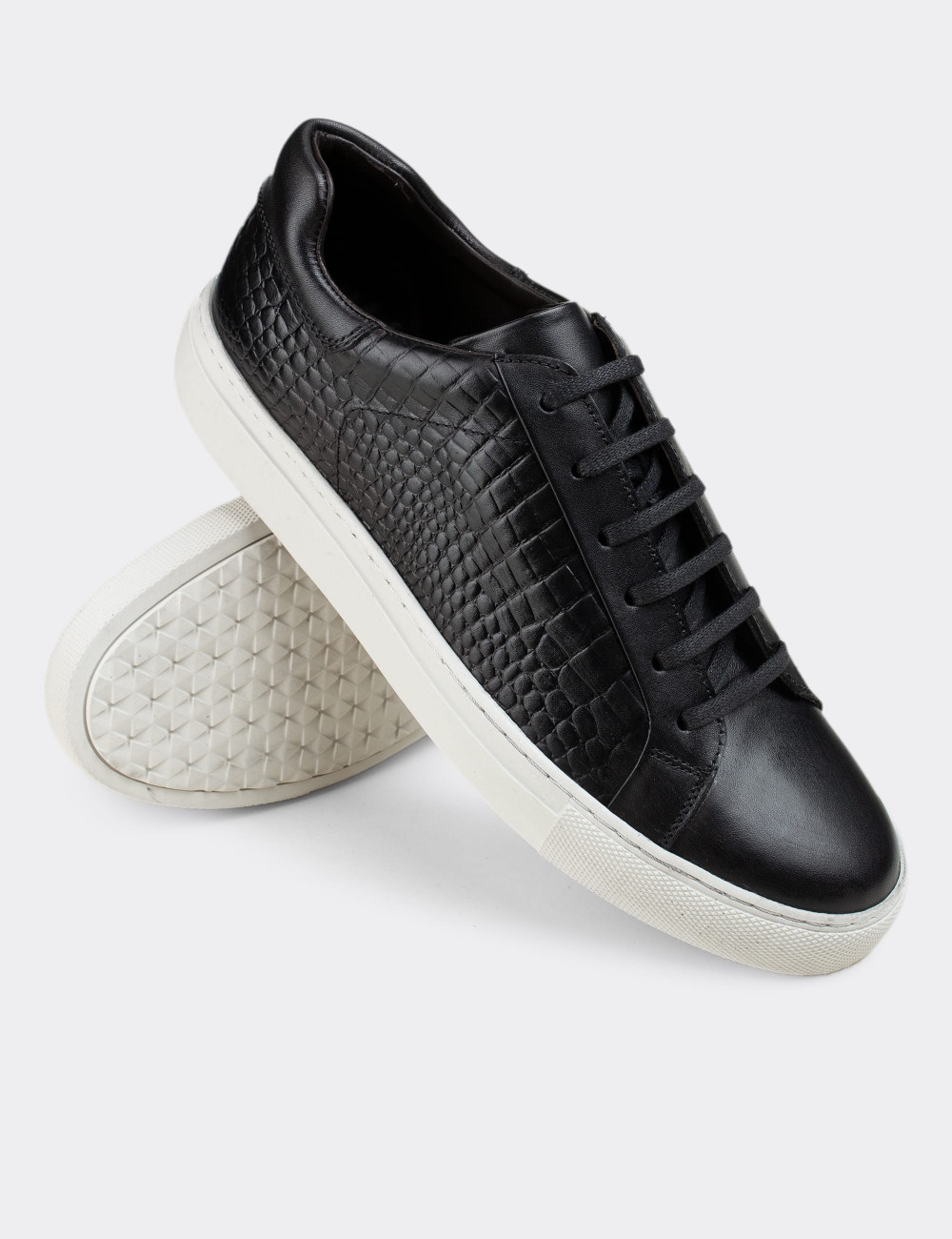 Hakiki Deri Siyah Sneaker Erkek Ayakkabı - 01829MSYHC02