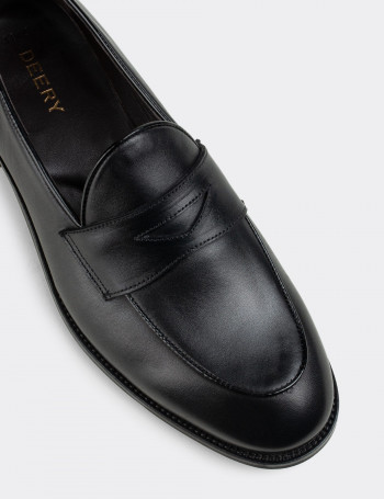 Hakiki Deri Siyah Klasik Erkek Loafer - 01845MSYHN01