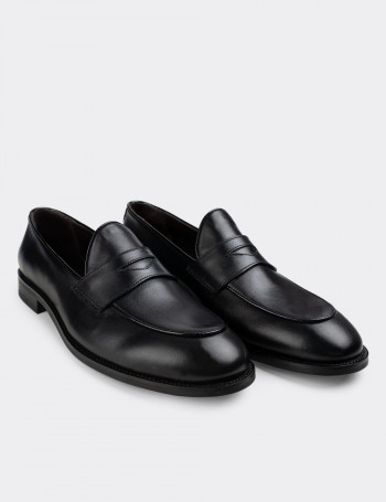 Hakiki Deri Siyah Klasik Erkek Loafer - 01845MSYHN01