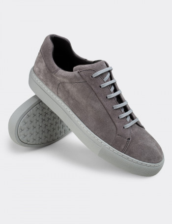 Hakiki Süet Gri Sneaker Erkek Ayakkabı - 01829MGRIC01