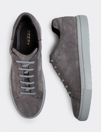 Hakiki Süet Gri Sneaker Erkek Ayakkabı - 01829MGRIC01
