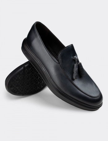 Hakiki Deri Gri Püsküllü Erkek Loafer - 01840MGRIP01