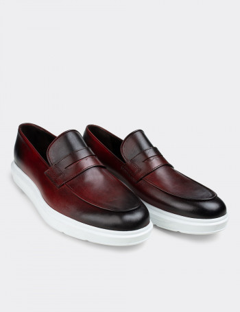 Hakiki Deri Bordo Comfort Erkek Loafer - 01839MBRDP01
