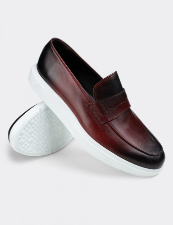 Hakiki Deri Bordo Comfort Erkek Loafer - 01839MBRDP01