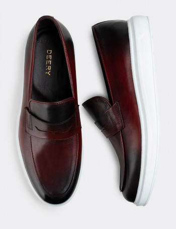 Hakiki Deri Bordo Comfort Erkek Loafer - 01839MBRDP01
