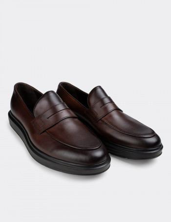 Hakiki Deri Kahverengi Loafer Erkek Ayakkabı - 01839MKHVP01