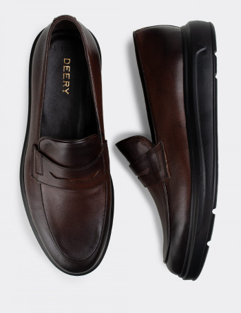 Hakiki Deri Kahverengi Loafer Erkek Ayakkabı - 01839MKHVP01