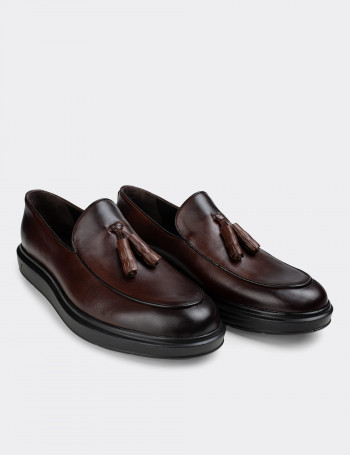 Hakiki Deri Kahverengi Püsküllü Comfort Erkek Loafer - 01840MKHVP01