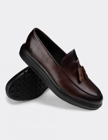 Hakiki Deri Kahverengi Püsküllü Comfort Erkek Loafer - 01840MKHVP01