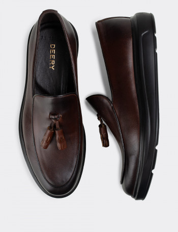 Hakiki Deri Kahverengi Püsküllü Comfort Erkek Loafer - 01840MKHVP01
