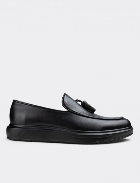 Hakiki Deri Siyah Püsküllü Comfort Erkek Loafer