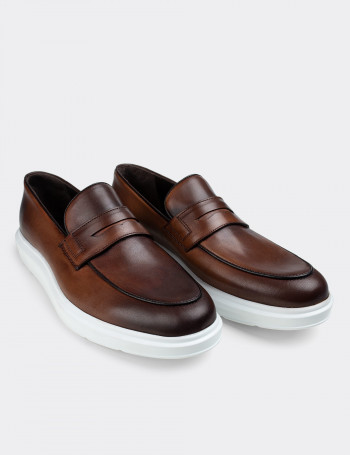 Hakiki Deri Taba Rengi Loafer Erkek Ayakkabı - 01839MTBAP01