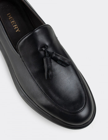 Hakiki Deri Siyah Püsküllü Comfort Erkek Loafer