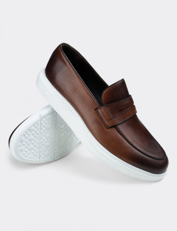 Hakiki Deri Taba Rengi Loafer Erkek Ayakkabı - 01839MTBAP01