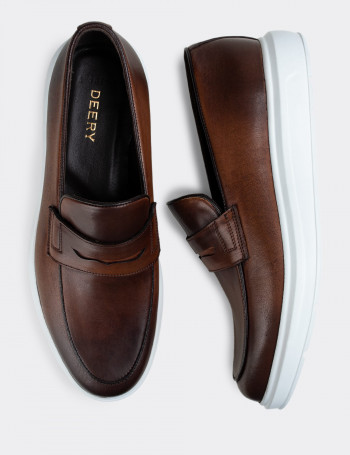 Hakiki Deri Taba Rengi Loafer Erkek Ayakkabı - 01839MTBAP01