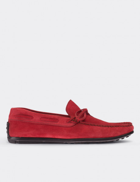 Hakiki Süet Kırmızı Loafer Erkek Ayakkabı