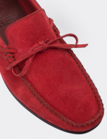 Hakiki Süet Kırmızı Loafer Erkek Ayakkabı - 01647MKRMC01