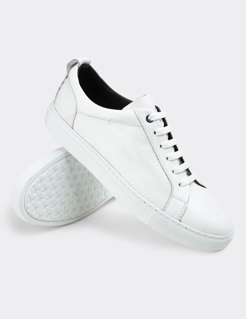 Hakiki Deri Beyaz Sneaker Erkek Ayakkabı - 01837MBYZC01