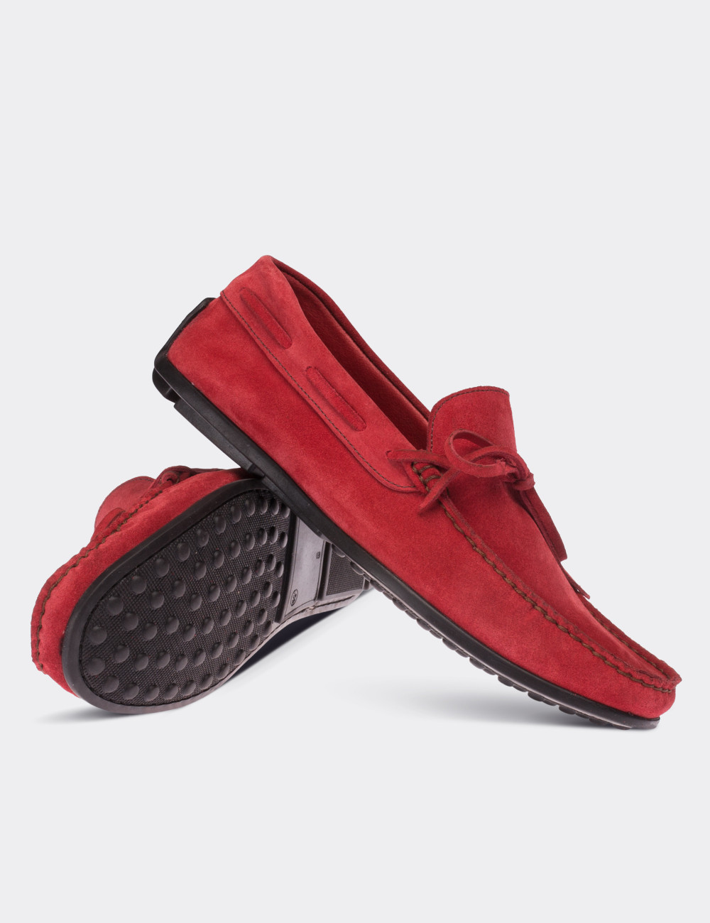 Hakiki Süet Kırmızı Loafer Erkek Ayakkabı - 01647MKRMC01