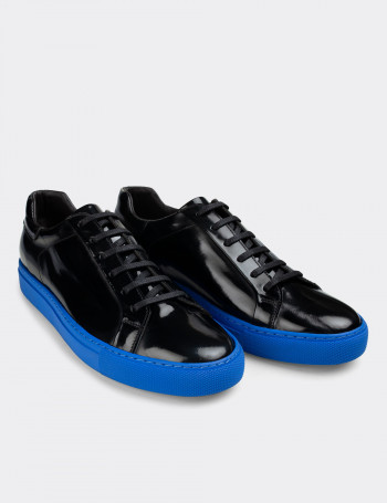 Hakiki Deri Siyah Sneaker Erkek Ayakkabı - 01829MSYHC07