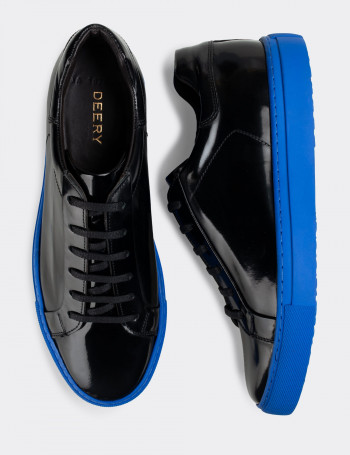 Hakiki Deri Siyah Sneaker Erkek Ayakkabı - 01829MSYHC07
