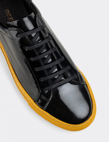 Hakiki Deri Siyah Sneaker Erkek Ayakkabı - 01829MSYHC03