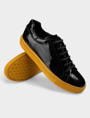 Hakiki Deri Siyah Sneaker Erkek Ayakkabı - 01829MSYHC03