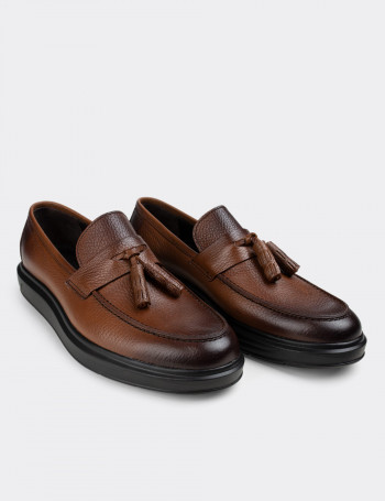 Hakiki Deri Taba Rengi Loafer Erkek Ayakkabı - 01587MTBAP05