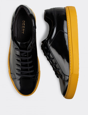 Hakiki Deri Siyah Sneaker Erkek Ayakkabı - 01829MSYHC03