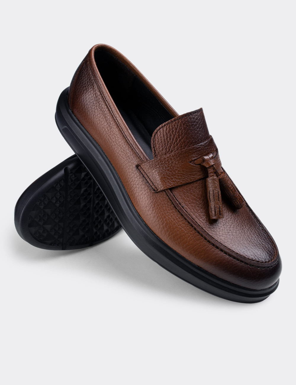 Hakiki Deri Taba Rengi Loafer Erkek Ayakkabı - 01587MTBAP05