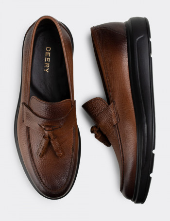 Hakiki Deri Taba Rengi Loafer Erkek Ayakkabı - 01587MTBAP05