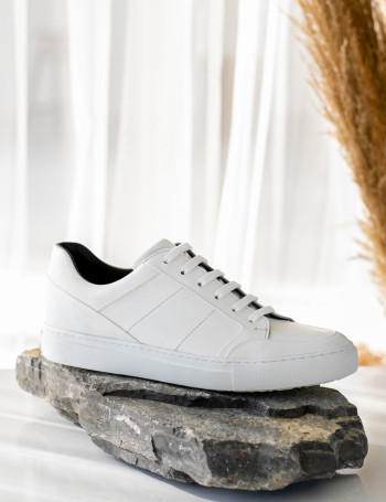 Hakiki Deri Beyaz Sneaker Erkek Ayakkabı - 01723MBYZC02