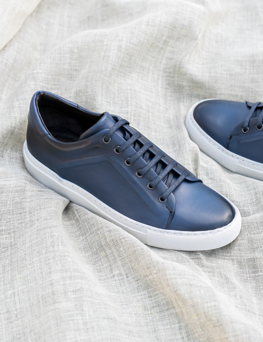 Hakiki Deri Mavi Sneaker Erkek Ayakkabı - 01833MMVIC01