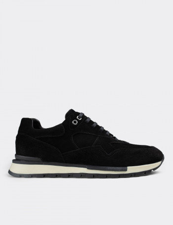 Hakiki Süet Siyah Sneaker Erkek Ayakkabı - 01818MSYHT01
