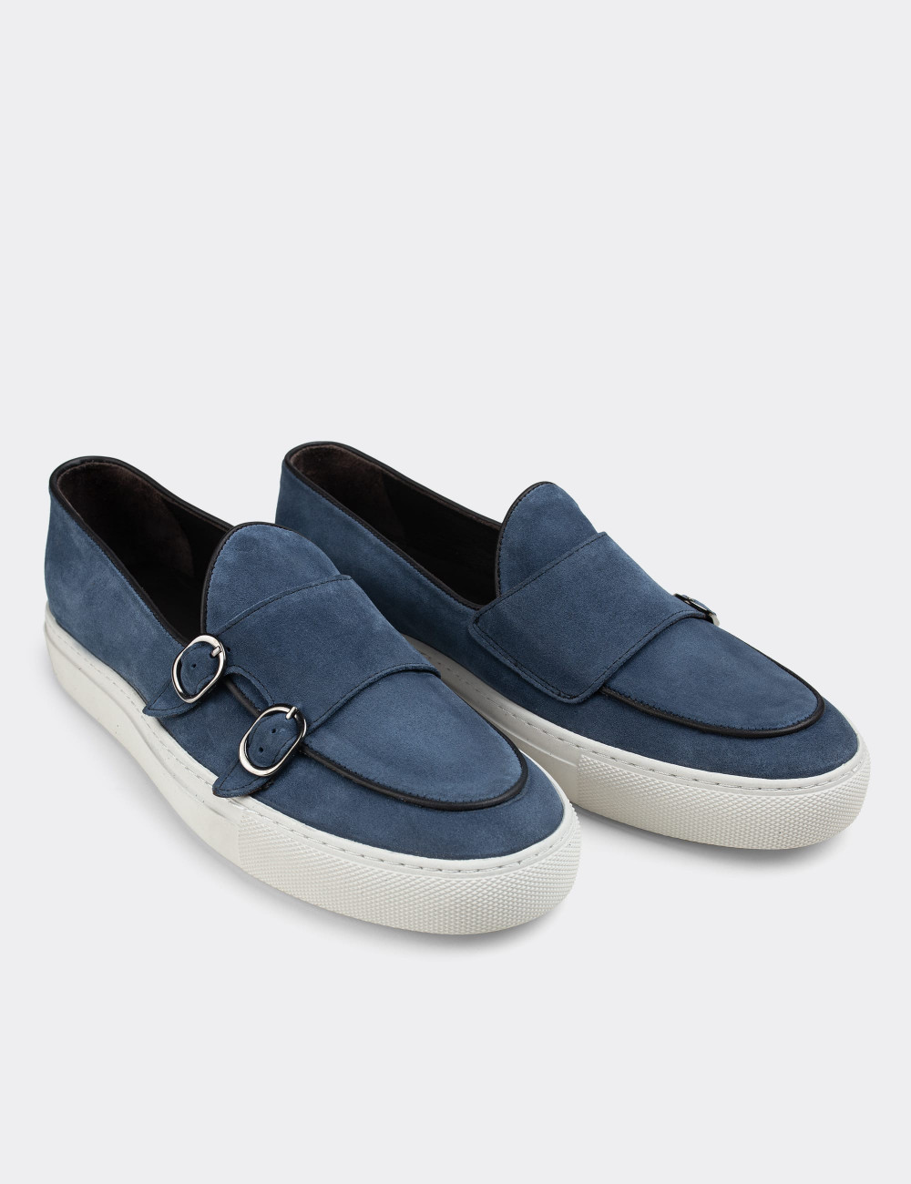 Hakiki Süet Mavi Sneaker Çift Tokalı Erkek Ayakkabı - 01846MMVIC01