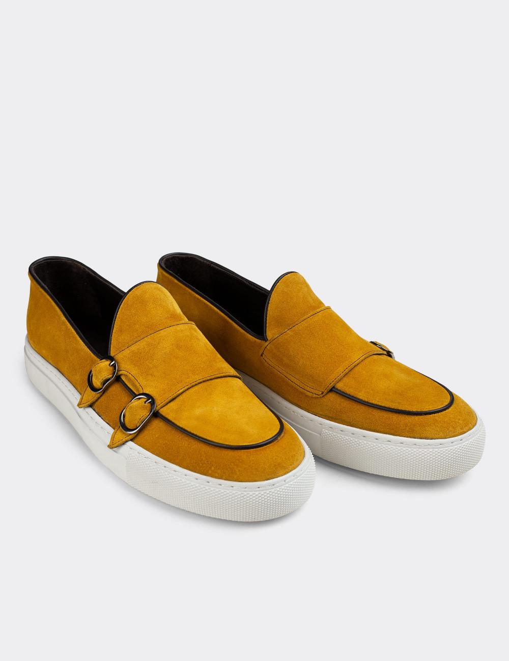 Hakiki Süet Sarı Çift Tokalı Erkek Sneaker - 01846MSRIC01