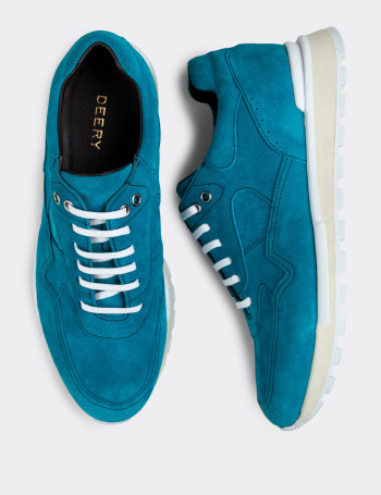 Hakiki Süet Turkuaz Rengi Erkek Sneaker - 01818MTRKT01