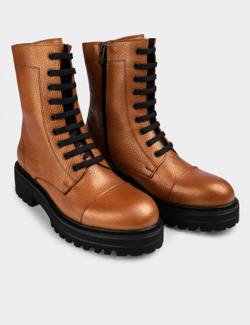 Hakiki Deri Bronz Rengi Kadın Postal Bot - 01802ZBRNE01