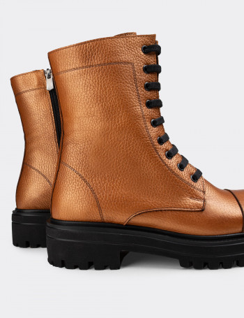 Hakiki Deri Bronz Rengi Kadın Postal Bot - 01802ZBRNE01