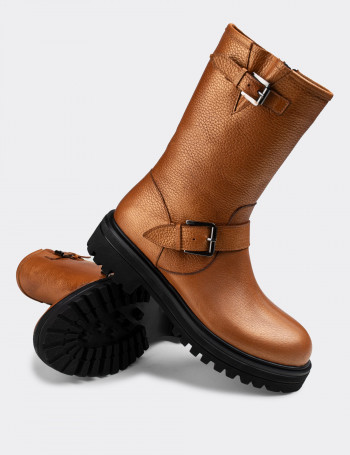 Hakiki Deri Bronz Rengi Kadın Bot - 01805ZBRNE01