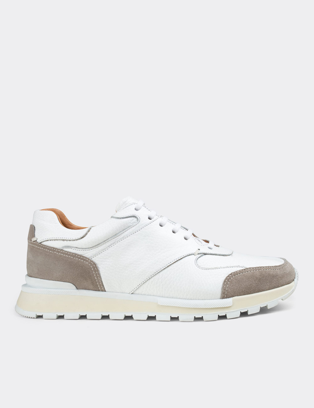 Hakiki Deri Beyaz Sneaker Erkek Ayakkabı - 01718MBYZT01