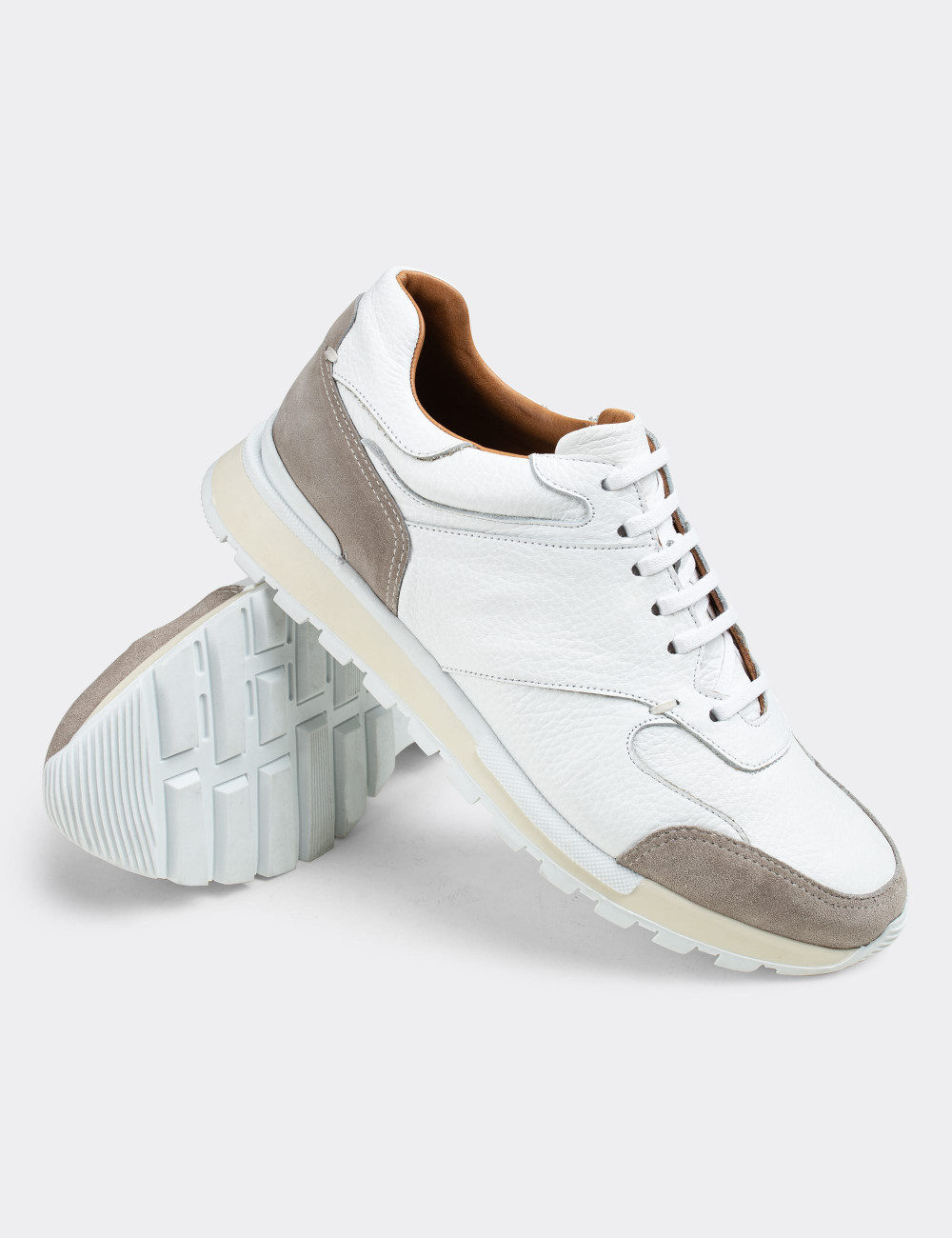 Hakiki Deri Beyaz Sneaker Erkek Ayakkabı - 01718MBYZT01