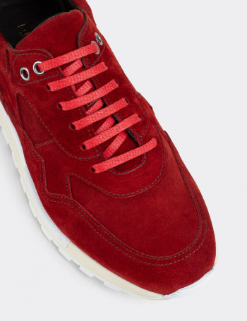 Hakiki Süet Kırmızı Sneaker Erkek Ayakkabı - 01818MKRMT01