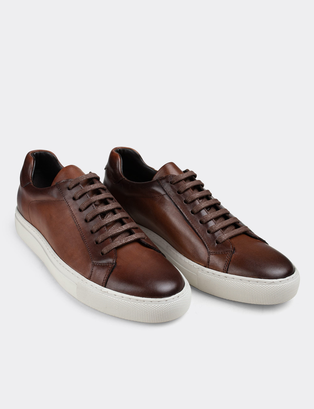 Hakiki Deri Taba Rengi Sneaker Erkek Ayakkabı - 01681MTBAC02