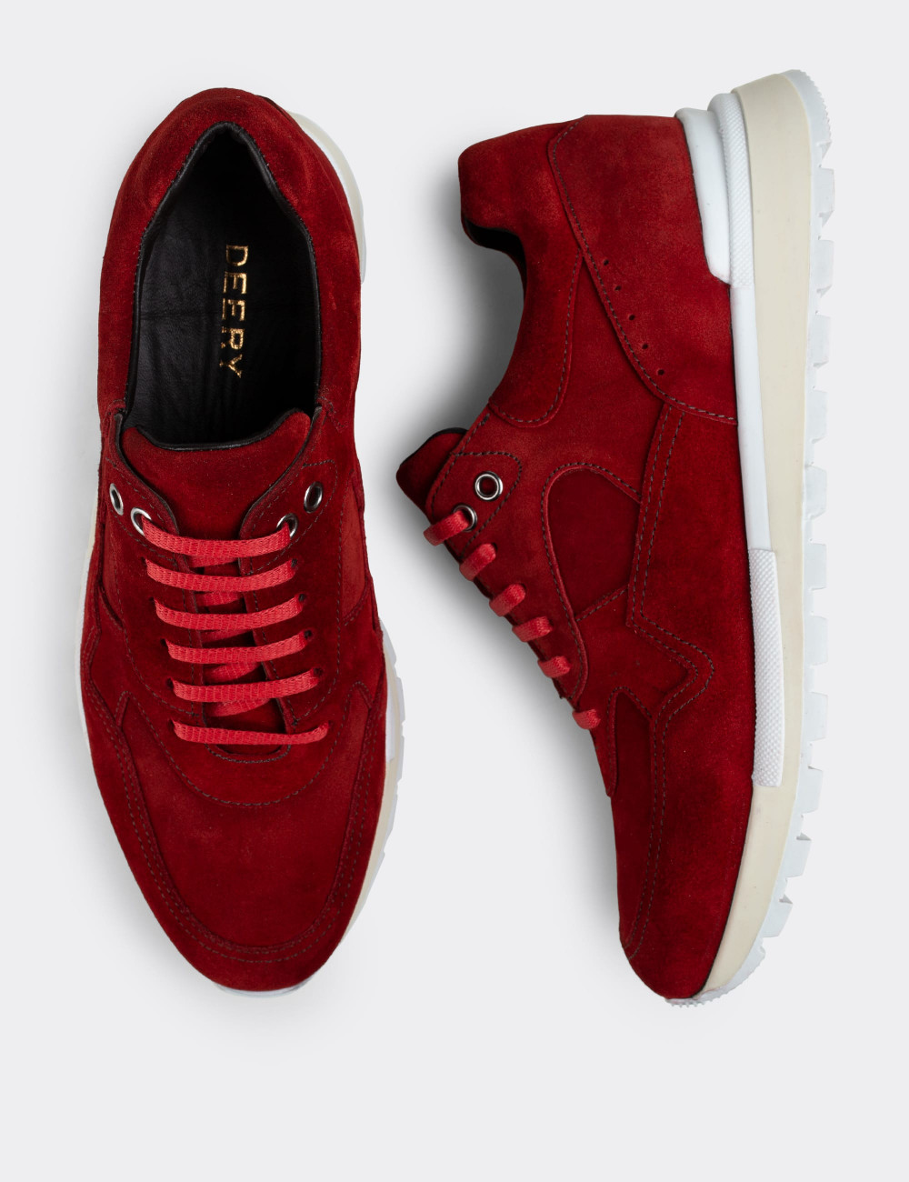Hakiki Süet Kırmızı Sneaker Erkek Ayakkabı - 01818MKRMT01