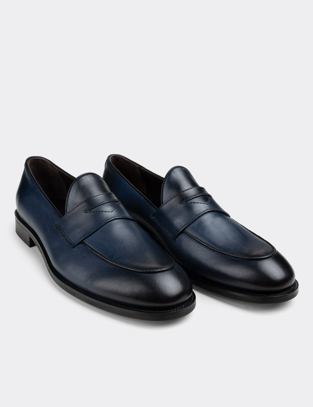 Hakiki Deri Mavi Loafer Erkek Ayakkabı - 01845MMVIN01