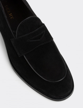 Hakiki Süet Siyah Loafer Erkek Ayakkabı