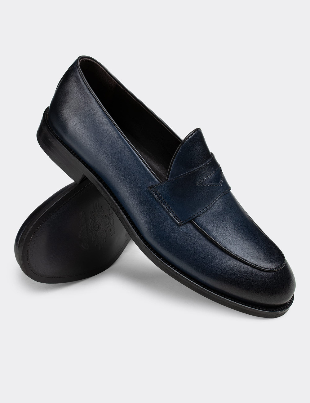 Hakiki Deri Mavi Loafer Erkek Ayakkabı - 01845MMVIN01