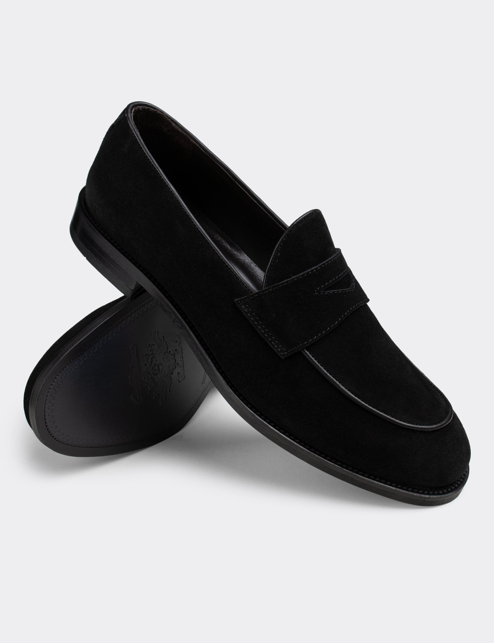 Hakiki Süet Siyah Loafer Erkek Ayakkabı - 01845MSYHN02