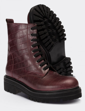 Hakiki Deri Bordo Kadın Bot - 01814ZBRDE03